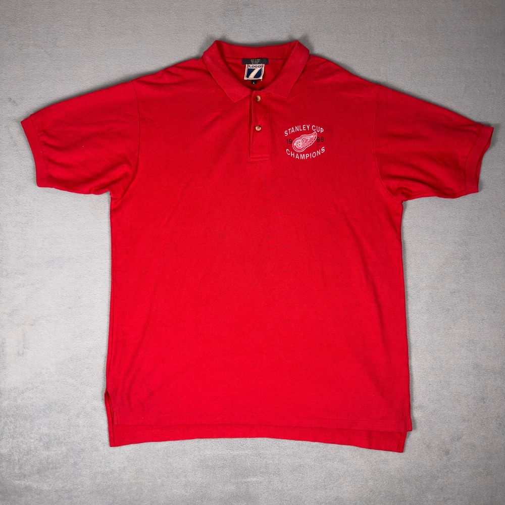 Vintage 90s Logo 7 Detroit Red Wings 1998 Stanley Cup Champions Polo Shirt Red L
